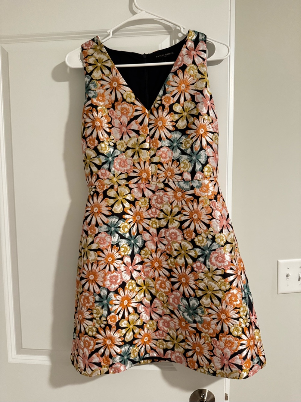 Banana Republic Floral Embroidered V-Neck A-Line Dress